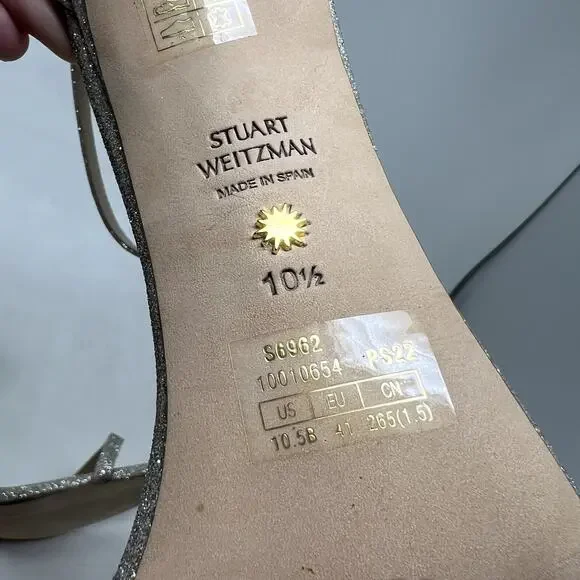 Stuart Weitzman nudistsong heels size 10.5 platinum glitter CL